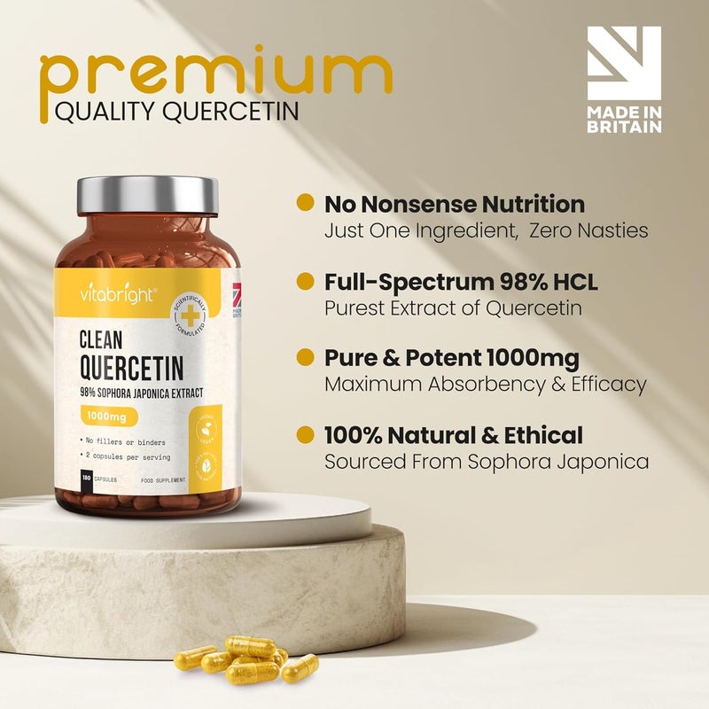 VitaBright Quercetin Supplement 1000mg | 180 Capsules - 2 Daily | 500mg Capsules - Take 2 Daily | Quercetin Powder Bio Flavonoids Supplements | Vegan | No Additives | Made in Britain - Image 3