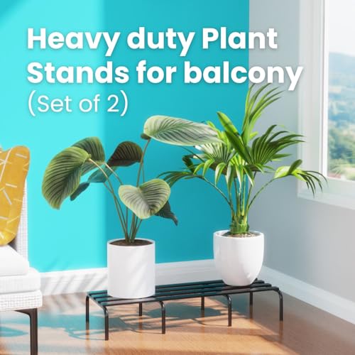 WonderStand ARMADA Heavy-duty Plant Stands (Set of 2) Rectangular Plant Stand for Balcony Metal Plant Stand for Living Room with 7 Layer Coating (Rectangle Black) - Image 2