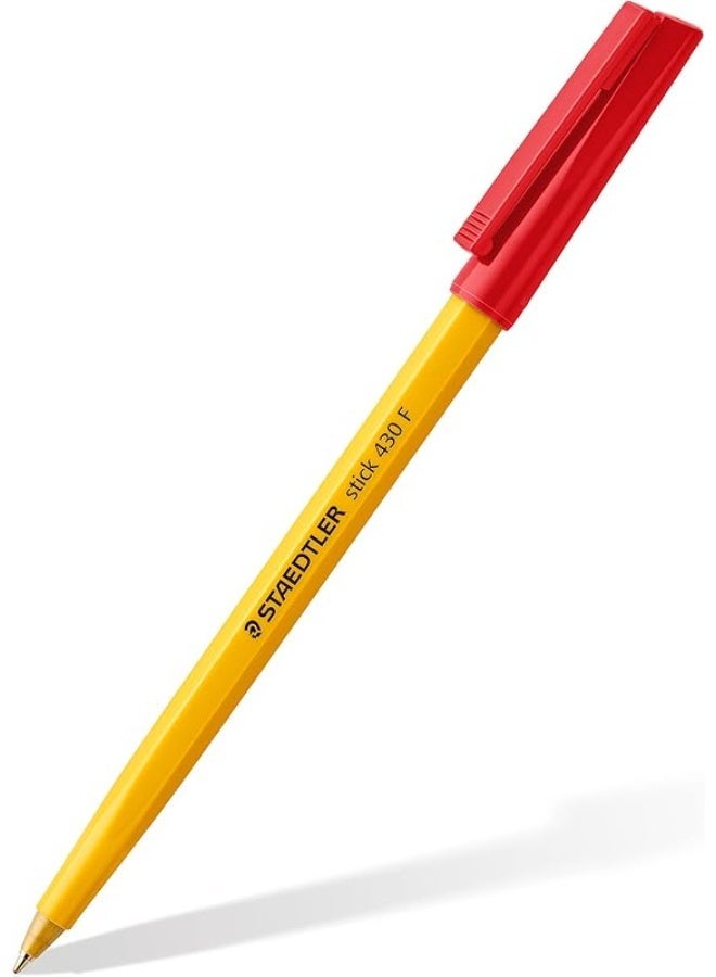 STAEDTLER Stick 430 F-2 Ballpoint Pen Fine Tip - Red (Box of 10) - Image 1