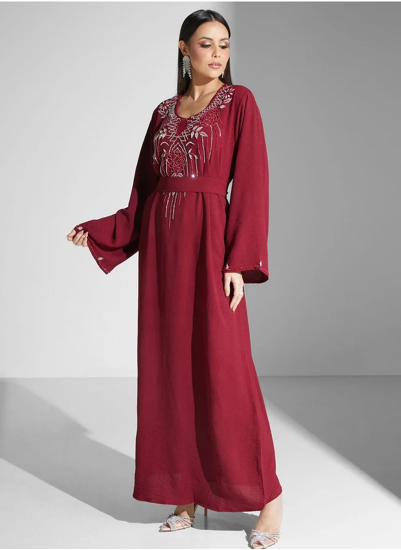 hayas closet Embellished Belted Jalabiya