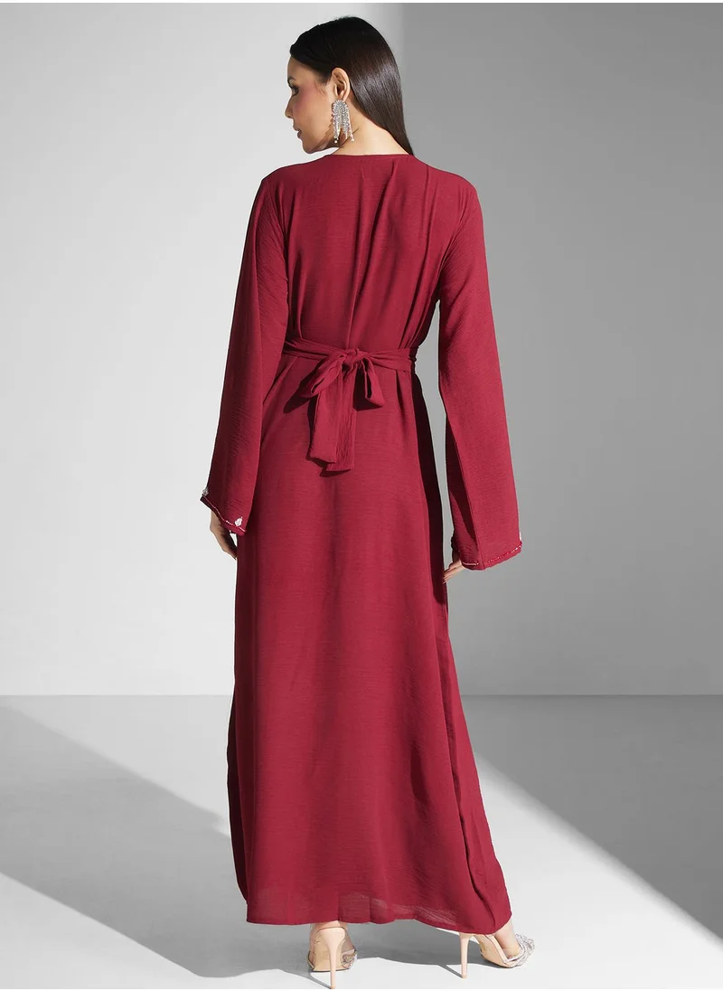 hayas closet Embellished Belted Jalabiya