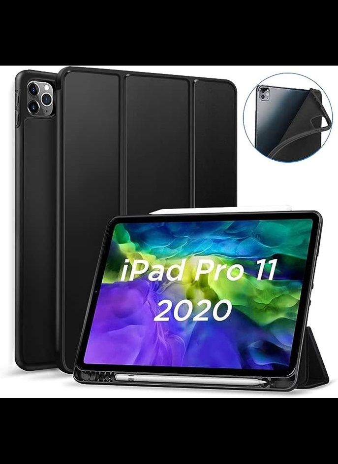 Smart Flexible Trifold Flip Stand Case Cover [Auto Wake/Sleep] with [Pencil Holder] for iPad Pro 11 inch 2020 (Black)