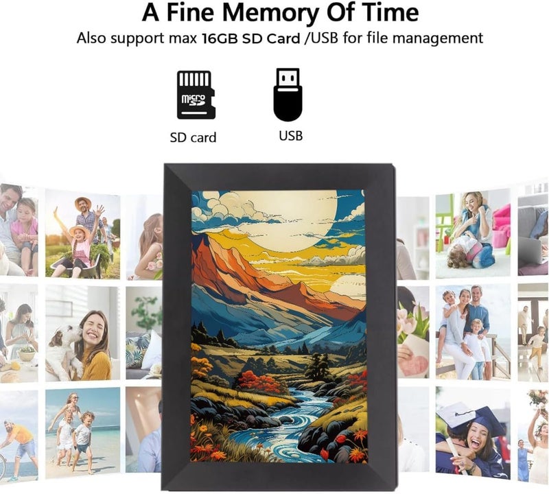 PICCASIO™ Digital Picture Frame 10.1” WiFi, 32GB Built-in Memory, HD IPS Touchscreen, Wall Mount, Auto-Rotate, App Control - Image 4