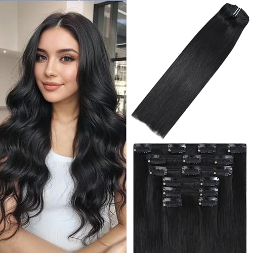 WindTouch Clip in Hair Extensions Real Human Hair 1B Natural Black Hair Extensions Clip Ins 22inch 120g 7Pcs Clip in Extensions Soft Straight Clip Ins Real Human Hair Black Women