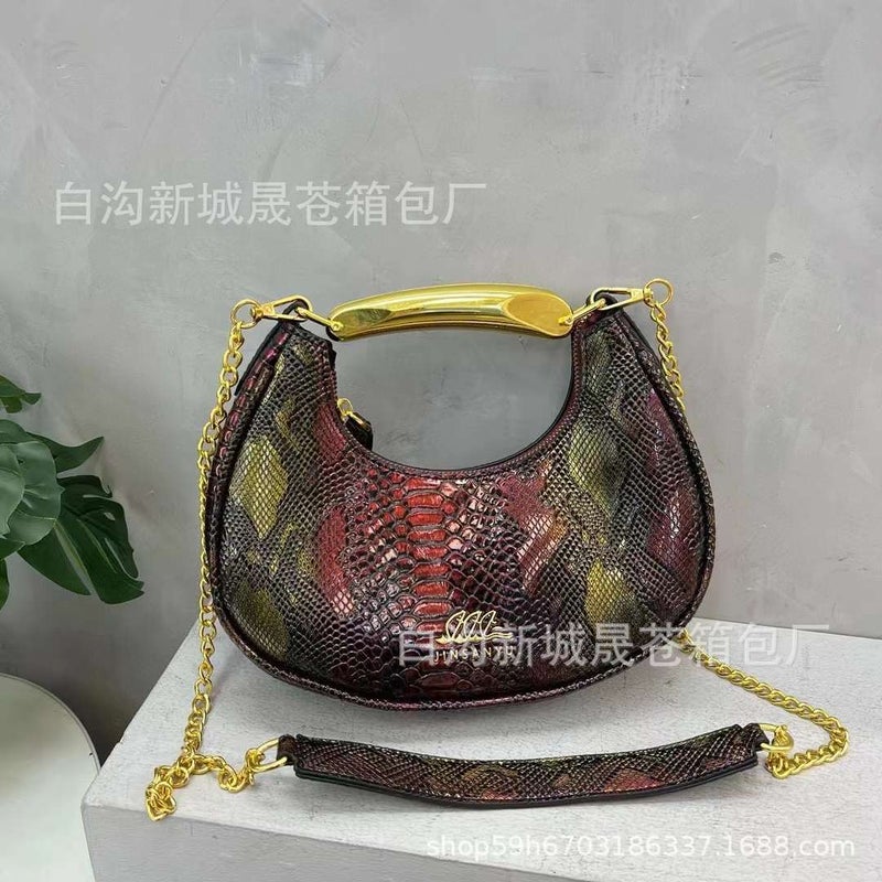 Snake Texturized Crossbody Bag Women'S Retro High-End Shoulder Bag Crocodile Underarm Bag - Image 4