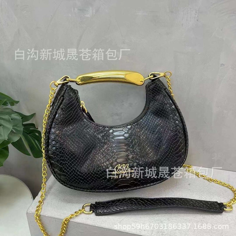 Snake Texturized Crossbody Bag Women'S Retro High-End Shoulder Bag Crocodile Underarm Bag - Image 1