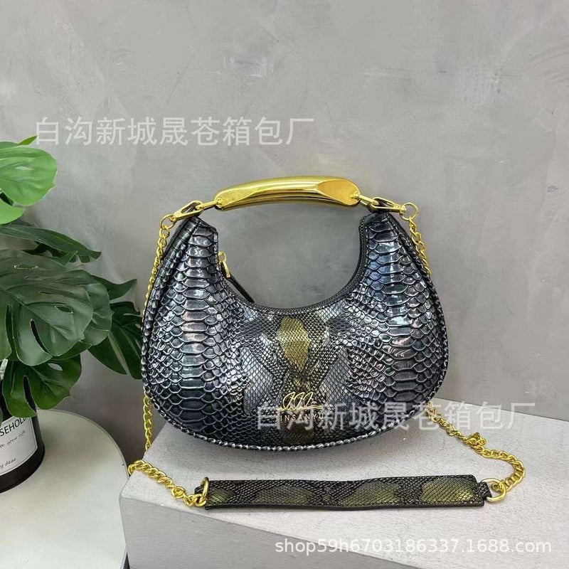 Snake Texturized Crossbody Bag Women'S Retro High-End Shoulder Bag Crocodile Underarm Bag - Image 3