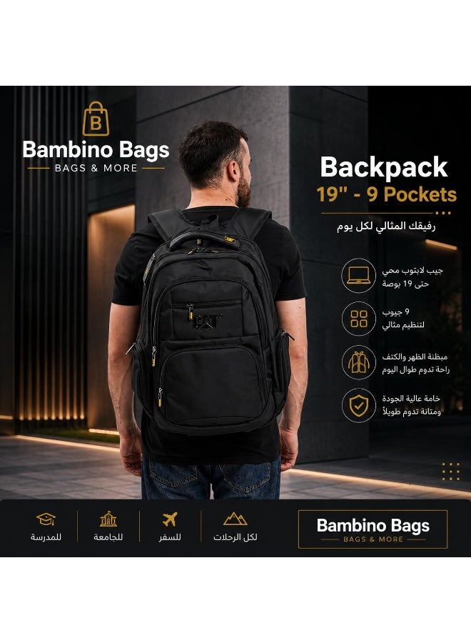 Backpack - 20 Inch – 7 Pockets, Laptop Compartment, Padded Back & Shoulder Straps, Water-Resistant Backpack for School, Travel & Daily Use - Unisex-Black - Image 2
