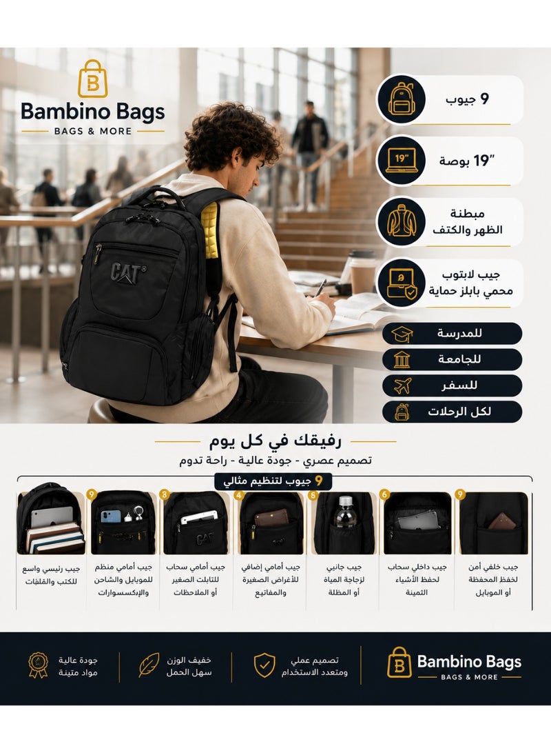 Backpack - 20 Inch – 7 Pockets, Laptop Compartment, Padded Back & Shoulder Straps, Water-Resistant Backpack for School, Travel & Daily Use - Unisex-Black - Image 4