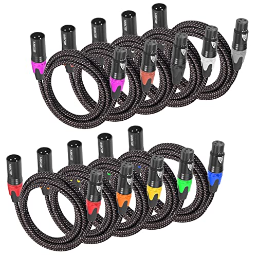 MIKIZ 6ft XLR Cables Braided 10 Packs Premium XLR Microphone Cable Male to Female Patch Cable 6 Feet - Image 1