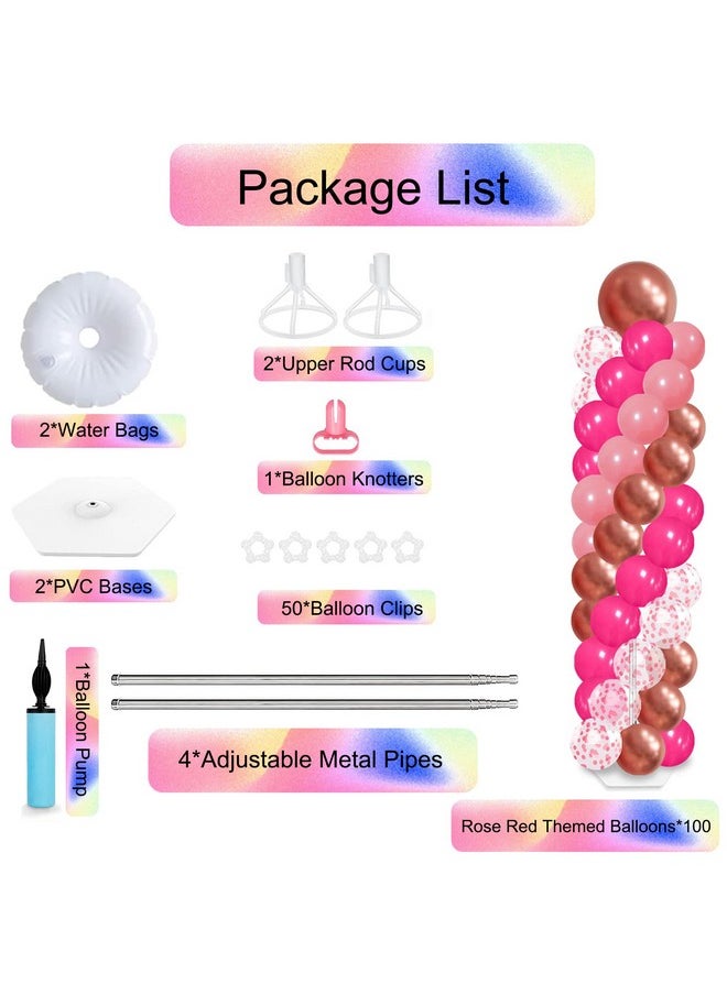 MLOLM - 2 Sets Balloon Column Stand Kit With 100 Balloons 6 Ft Adjustable Balloon Stands Kit For Floor Metallic Rose Red Balloon Arch Column For Wedding Bridal Shower Valentine'S Day Decorations - Image 1