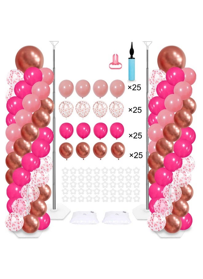 MLOLM - 2 Sets Balloon Column Stand Kit With 100 Balloons 6 Ft Adjustable Balloon Stands Kit For Floor Metallic Rose Red Balloon Arch Column For Wedding Bridal Shower Valentine'S Day Decorations - Image 1