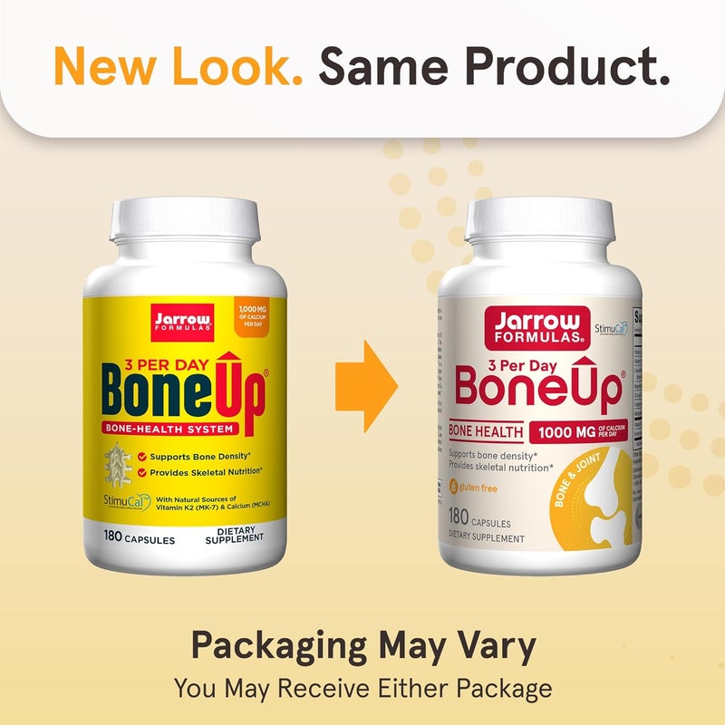 Jarrow Formulas BoneUp Three Per Day for Bone Density and Skeletal Nutrition Includes Vitamin D3 K2 as MK7 and Calcium 180 Capsules 60 Day Supply - Image 2