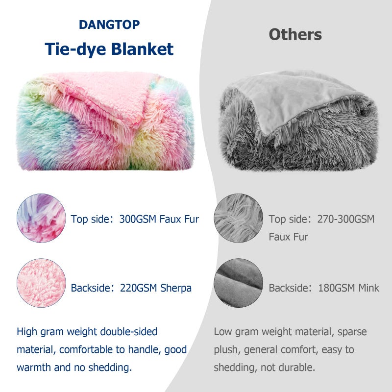 DANGTOP Fuzzy Faux Fur Throw Blanket, Tie Dye Fluffy Blanket, Super Soft Rainbow Blanket for Girls, Luxury Cozy Warm Plush Thick Sherpa Throws for Bed Couch Living Room (Rainbow, 59x79 inches) - Image 4