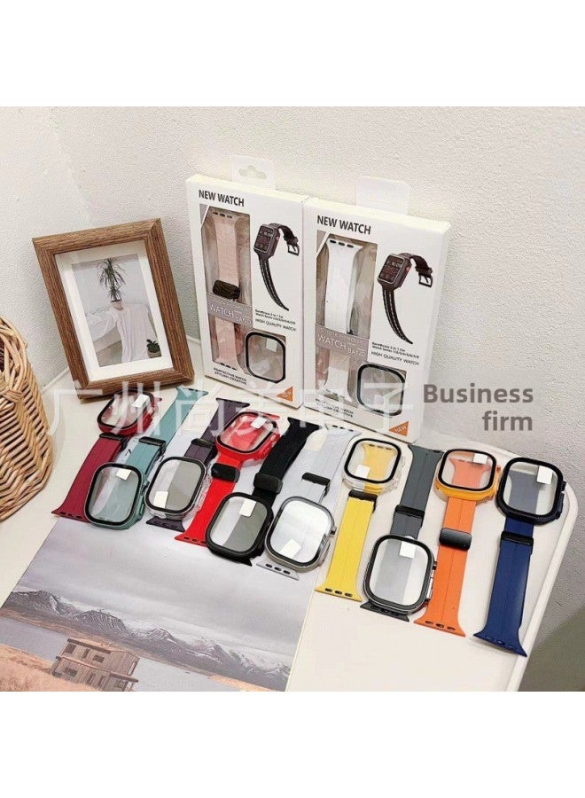 Loquat For Apple Watch Strap 7/8/ultra For Apple Magnetic Folding Buckle Silicone Strap Free Adjustment Suit-Color:Pine Needle Green-Dimensions:49mm - Image 2