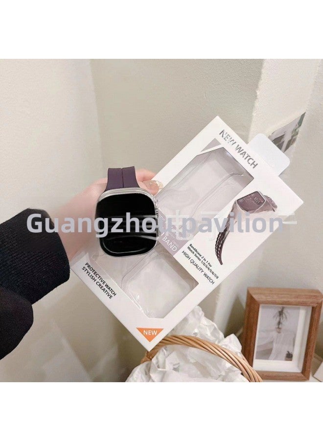 Loquat For Apple Watch Strap 7/8/ultra For Apple Magnetic Folding Buckle Silicone Strap Free Adjustment Suit-Color:Pine Needle Green-Dimensions:49mm - Image 5