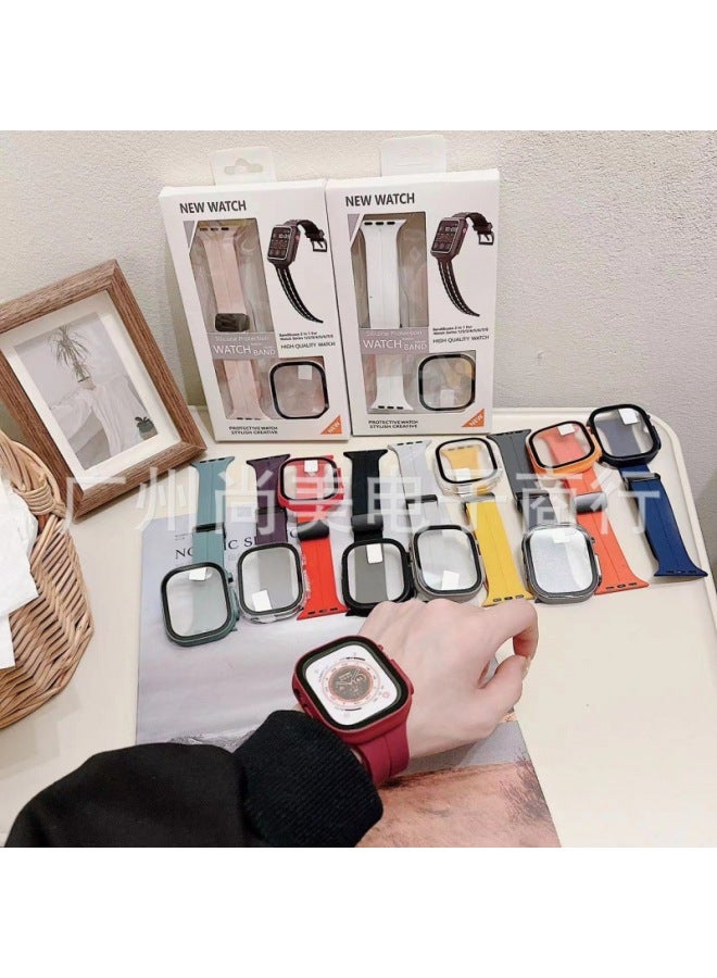 Loquat For Apple Watch Strap 7/8/ultra For Apple Magnetic Folding Buckle Silicone Strap Free Adjustment Suit-Color:Pine Needle Green-Dimensions:49mm - Image 3