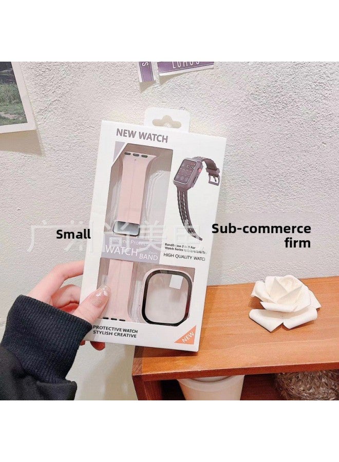 Loquat For Apple Watch Strap 7/8/ultra For Apple Magnetic Folding Buckle Silicone Strap Free Adjustment Suit-Color:Pine Needle Green-Dimensions:49mm - Image 4