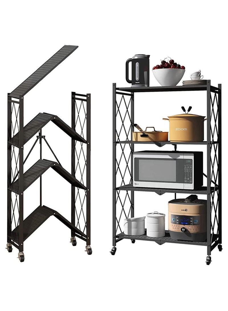 DubaiGallery رف قائم قابل للطي، رف تخزين معياري، رف تخزين معدني شديد التحمل مع عجلات، رف تخزين قائم بذاته (أسود، 4 طبقات) - Image 4