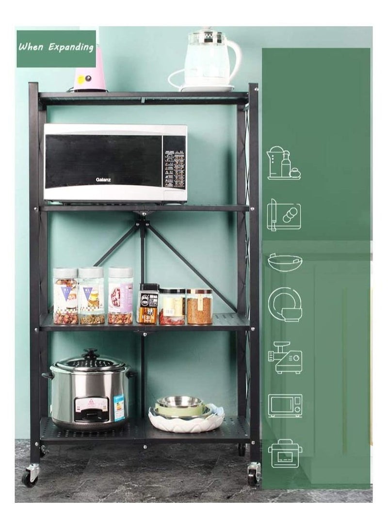 DubaiGallery رف قائم قابل للطي، رف تخزين معياري، رف تخزين معدني شديد التحمل مع عجلات، رف تخزين قائم بذاته (أسود، 4 طبقات) - Image 2