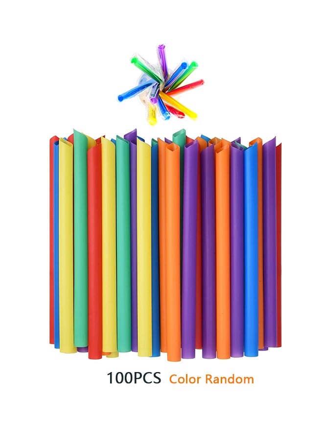 YJ Individually wrapped straws, 100 packs of 9.45" long extra-wide smoothies 0.43" assorted vibrant colorful disposable boba bubble tea, milkshake smoothie straws - Image 1