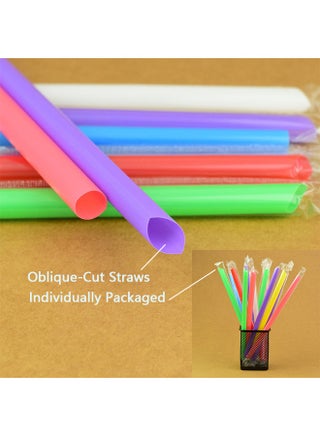 Individually wrapped straws, 100 packs of 9.45" long extra-wide smoothies 0.43" assorted vibrant colorful disposable boba bubble tea, milkshake smoothie straws - view 3