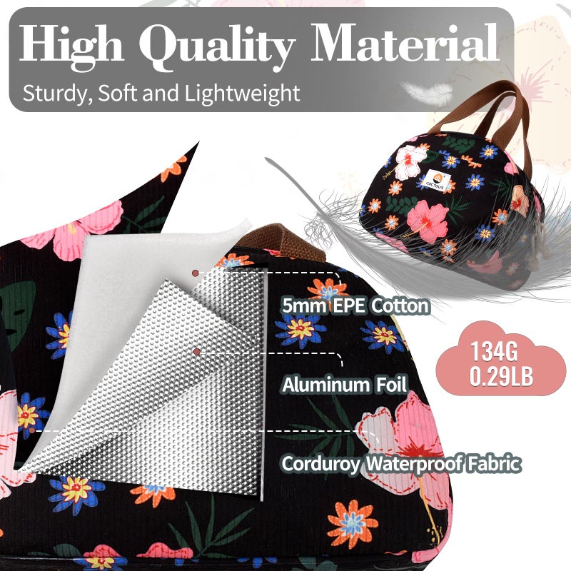 CaCTOUR Lunch Box for Women Girls Teens,Cute Lunch Box Cooler Bag, Portable Insulated Small Lunch Bag Women Reusable Corduroy Lunch Tote for Work/Travel/Picnic/School (Flower) - Image 2