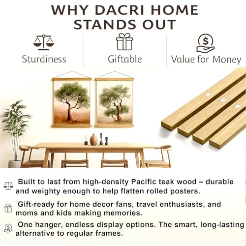 DACRI HOME Magnetic Poster Hanger Frame, Sturdy Magnetic Poster Frame 27x40, 27x41 with Teak Wood, Strong Magnets for Hanging Prints, Maps, Pictures, Scroll Wall Art (27 Inch, Teak) - Image 4