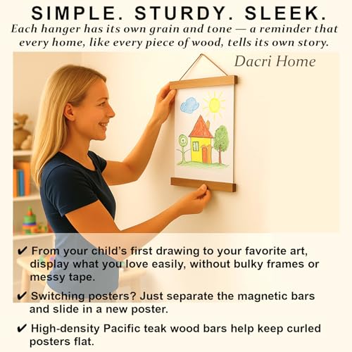 DACRI HOME Magnetic Poster Hanger Frame, Sturdy Magnetic Poster Frame 27x40, 27x41 with Teak Wood, Strong Magnets for Hanging Prints, Maps, Pictures, Scroll Wall Art (27 Inch, Teak) - Image 2