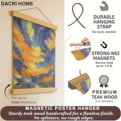 DACRI HOME Magnetic Poster Hanger Frame, Sturdy Magnetic Poster Frame 27x40, 27x41 with Teak Wood, Strong Magnets for Hanging Prints, Maps, Pictures, Scroll Wall Art (27 Inch, Teak) - Image 3