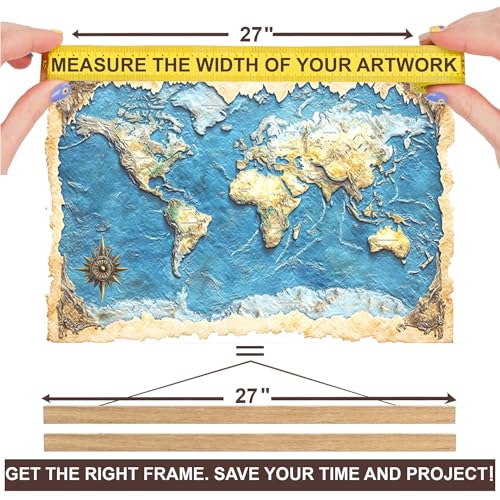 DACRI HOME Magnetic Poster Hanger Frame, Sturdy Magnetic Poster Frame 27x40, 27x41 with Teak Wood, Strong Magnets for Hanging Prints, Maps, Pictures, Scroll Wall Art (27 Inch, Teak) - Image 5