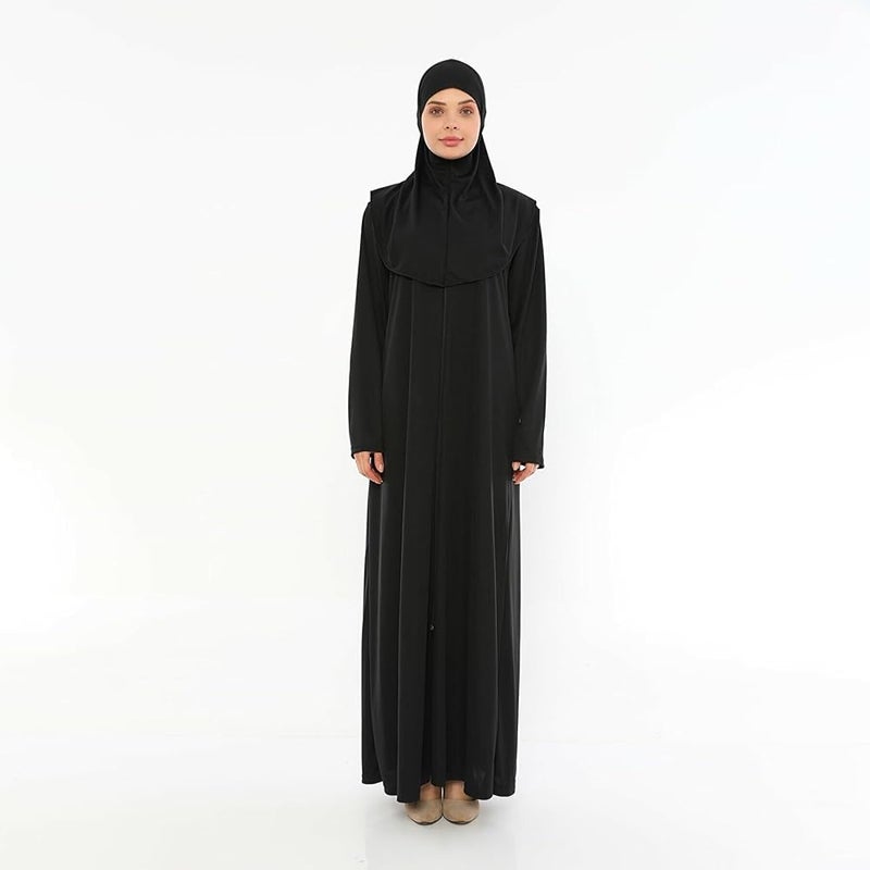 إلانيسا  عباءة نسائية مزودة بسحاب ووشاح رأس، مناسبة للصلاة والارتداء اليومي - Image 1