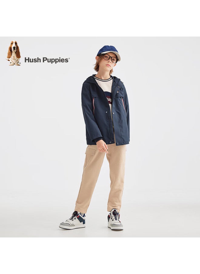 Hush Puppies Hush Puppies Boys' Triple-protection Jacket, Spring 2025 New Children's Outdoor Hooded Windbreaker, Navy Blue, Size 130  - Image 3