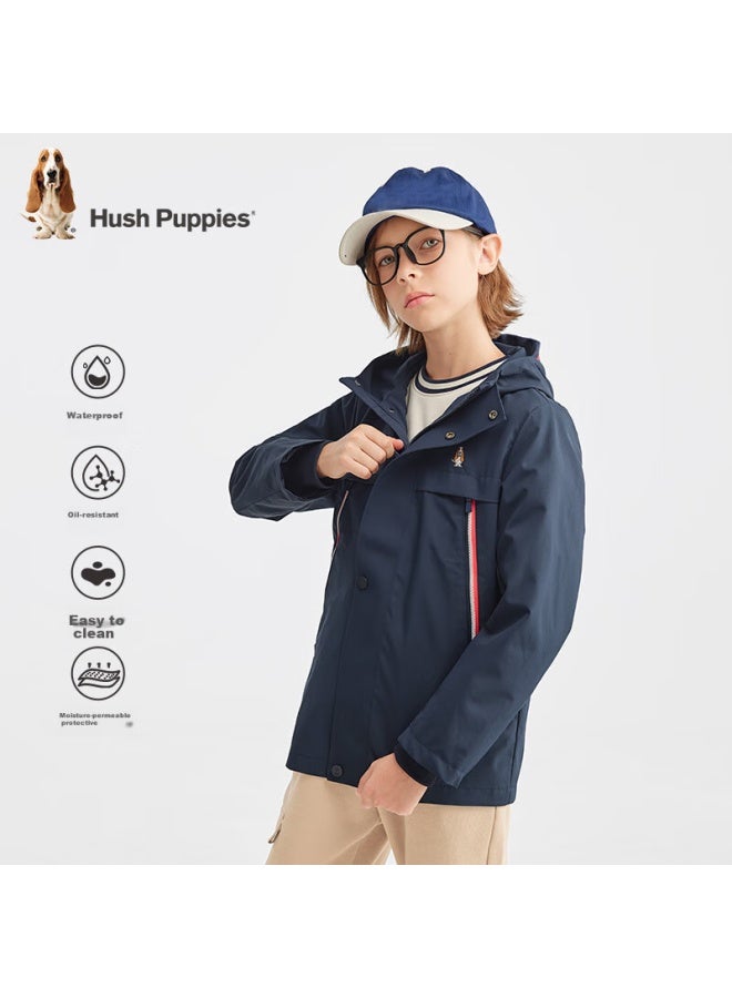 Hush Puppies Hush Puppies Boys' Triple-protection Jacket, Spring 2025 New Children's Outdoor Hooded Windbreaker, Navy Blue, Size 130  - Image 2
