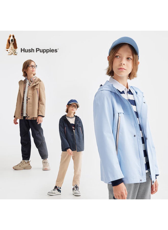 Hush Puppies Hush Puppies Boys' Triple-protection Jacket, Spring 2025 New Children's Outdoor Hooded Windbreaker, Navy Blue, Size 130  - Image 5
