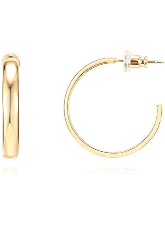 PAVOI 14K Gold Plated Wide Flat Edge Hoop Earrings for Women | Rose, White and Yellow Gold Hoops | Hypoallergenic Jewelry - Image 1