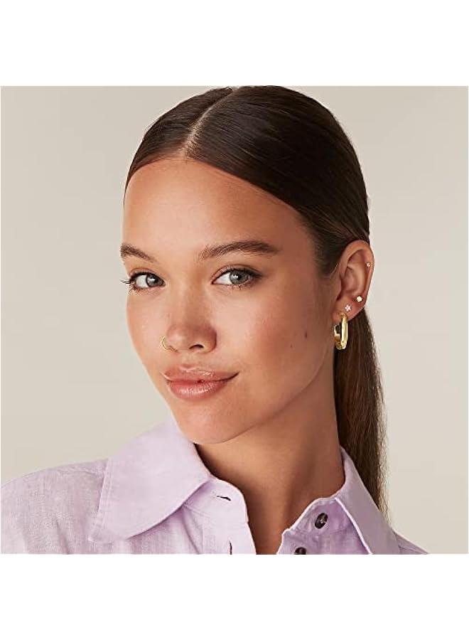 PAVOI 14K Gold Plated Wide Flat Edge Hoop Earrings for Women | Rose, White and Yellow Gold Hoops | Hypoallergenic Jewelry - Image 4