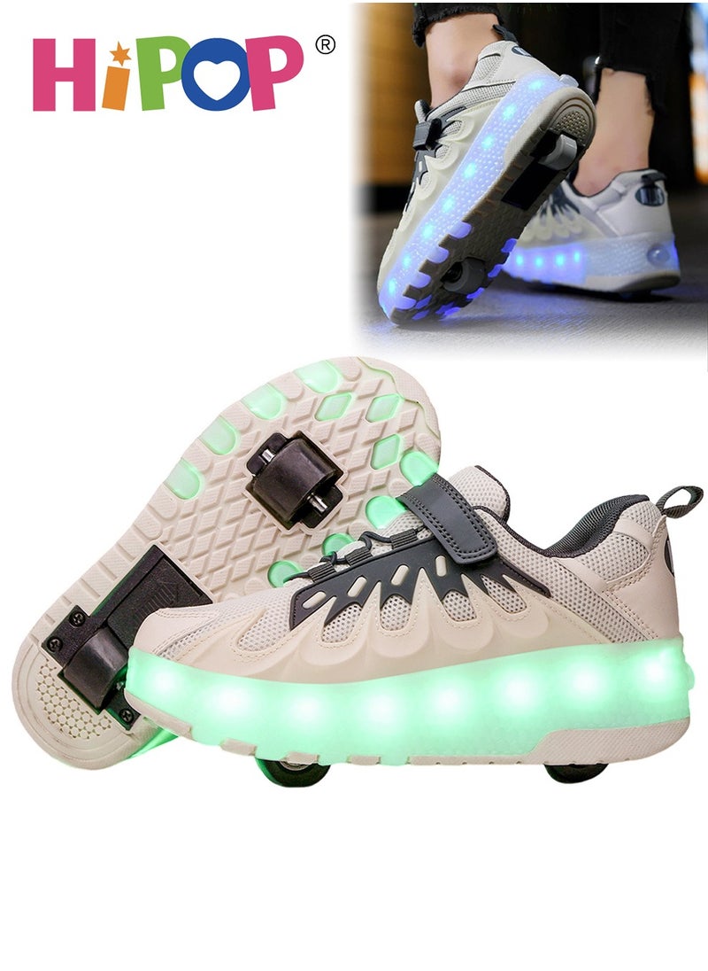 HIPOP Unisex Kids Roller Skates Shoes with USB Charging Lights,Fashional Girls Boys Roller Shoes,Retractable Double Wheels Skates  - Image 1