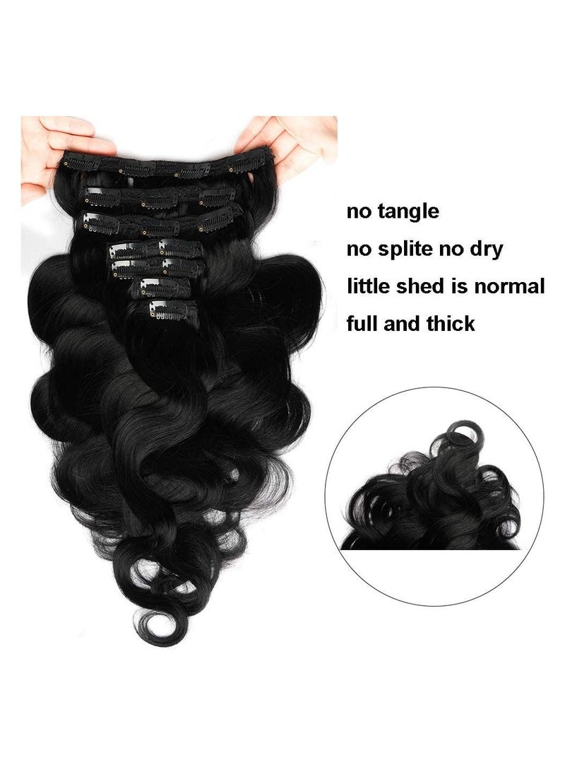 Estelle Clip in Remy Human Hair Extensions for Woman Body Wave 100g 7 Pieces 16 Clips Jet Black - Image 5