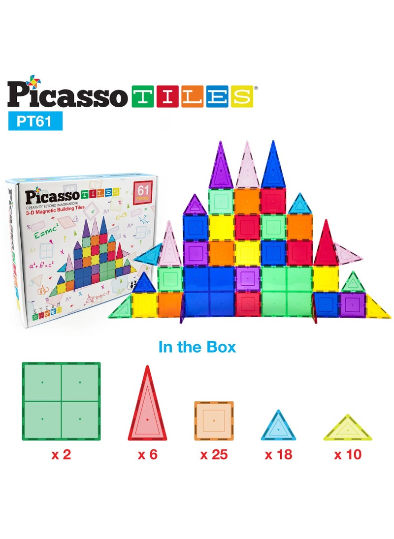 PicassoTiles - Picasso Magnetic 3D Blocks 61-Pieces | Magnetic Tiles | Building Blocks | Educational Toy Set | Construction Building Kit for Child Brain Development - Image 1