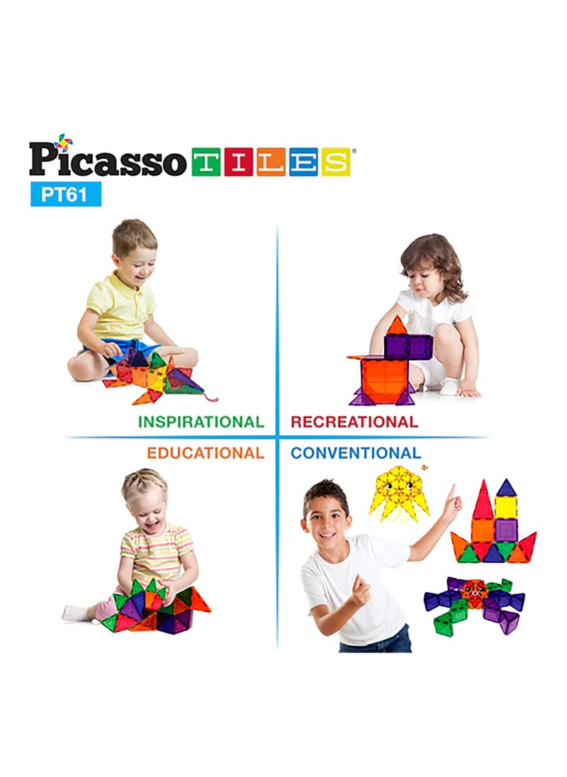 PicassoTiles - Picasso Magnetic 3D Blocks 61-Pieces | Magnetic Tiles | Building Blocks | Educational Toy Set | Construction Building Kit for Child Brain Development - Image 1