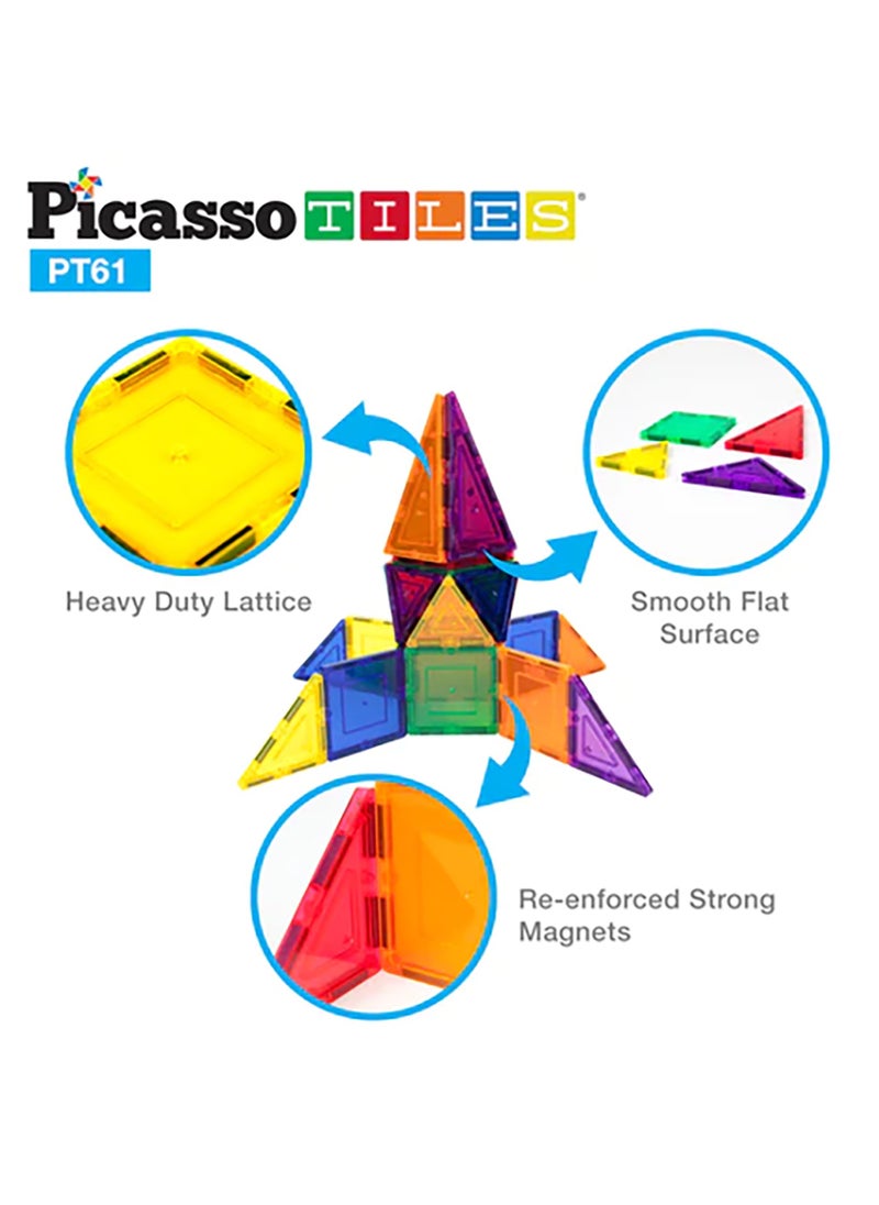 PicassoTiles - Picasso Magnetic 3D Blocks 61-Pieces | Magnetic Tiles | Building Blocks | Educational Toy Set | Construction Building Kit for Child Brain Development - Image 1