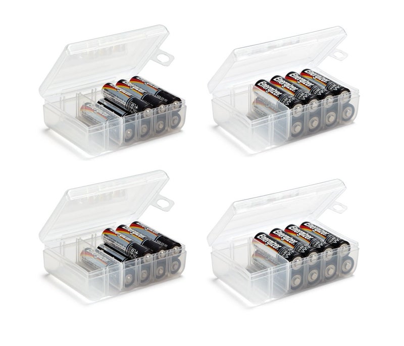 GlossyEnd Set of 4  Two AA and Two AAA Battery Storage Box Battery Storage Case Battery Holder Clear