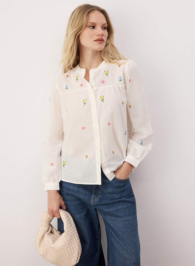 trendyol Ecru Embroidery Detailed Regular Fit Woven Shirt TWOSS23GO00152 - Image 1