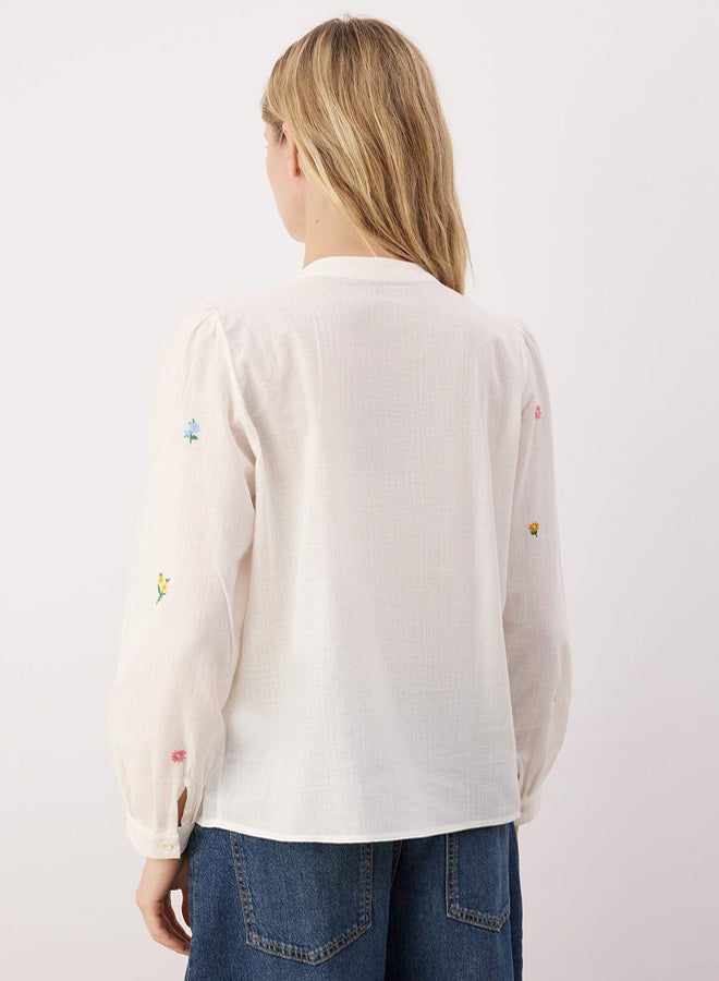 trendyol Ecru Embroidery Detailed Regular Fit Woven Shirt TWOSS23GO00152 - Image 4