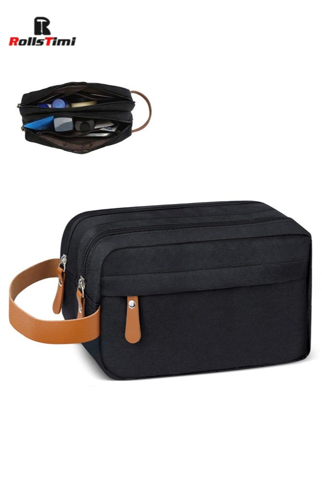 رولستيمي حقيبة أدوات الزينة للرجال ، حقيبة أدوات الزينة المحمولة للسفر ، مجموعة أدوات الزينة المعلقة ، حقيبة حلاقة مقاومة للماء بسعة كبيرة ، ملحقات بحجم السفر ، أسود - Image 1