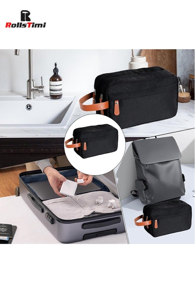 رولستيمي حقيبة أدوات الزينة للرجال ، حقيبة أدوات الزينة المحمولة للسفر ، مجموعة أدوات الزينة المعلقة ، حقيبة حلاقة مقاومة للماء بسعة كبيرة ، ملحقات بحجم السفر ، أسود - Image 4