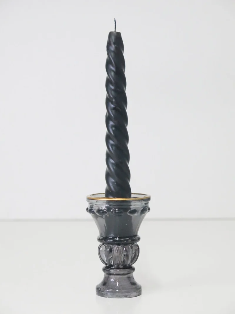 Missi Gold Detailed Anthracite Crystal Glass Candlestick Candle Holder