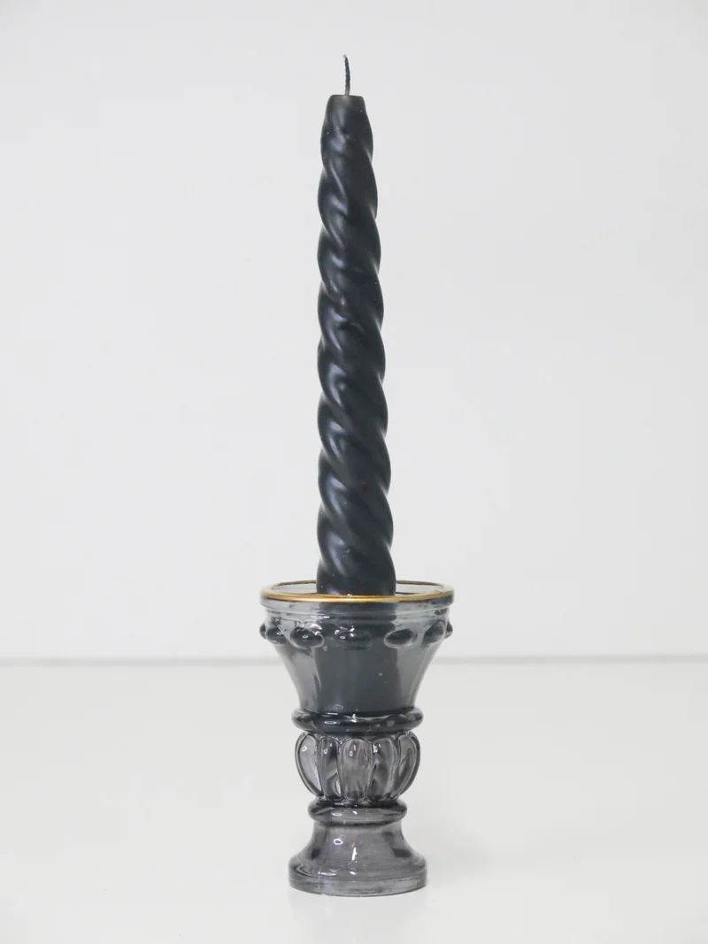 Missi Gold Detailed Anthracite Crystal Glass Candlestick Candle Holder