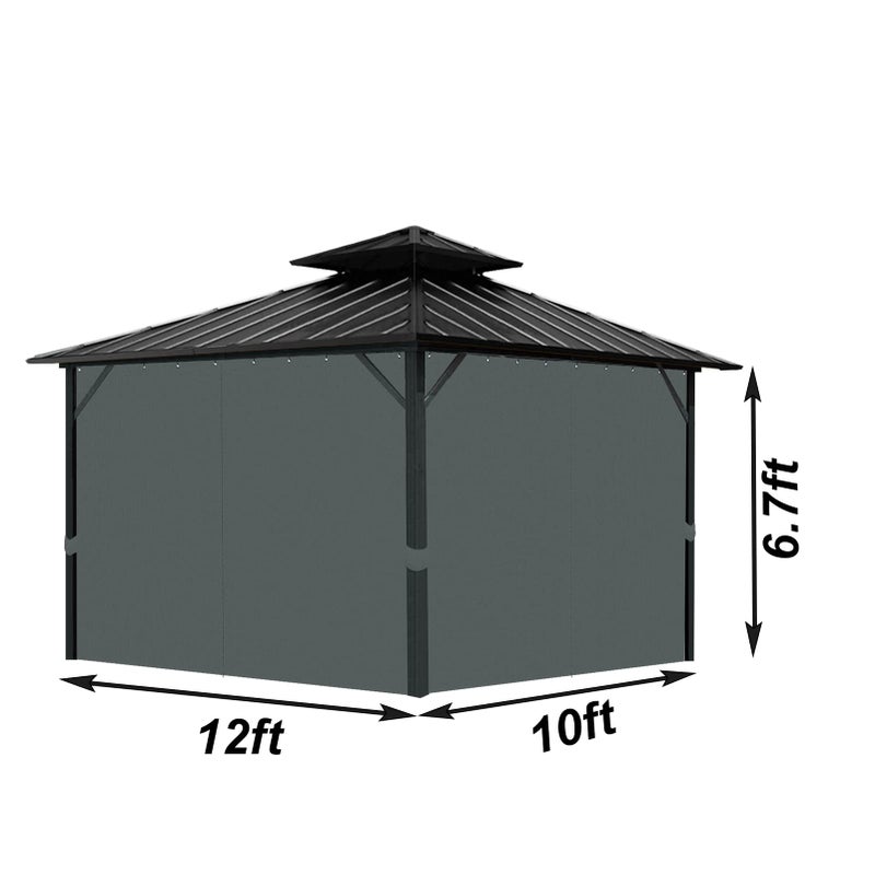 Tngan Gazebo Universal Replacement Privacy Curtain, 10'X12' Gazebo Outdoor Waterproof, 4-Panels Sidewall Curtains with Zipper for Patio, Garden and Backyard (Only Curtains, 10'x12', Grey) - Image 2